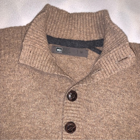 Vintage REI 1/4 Button Fisherman Knit Sweater Mens Medium Beige GUC - Picture 3 of 8